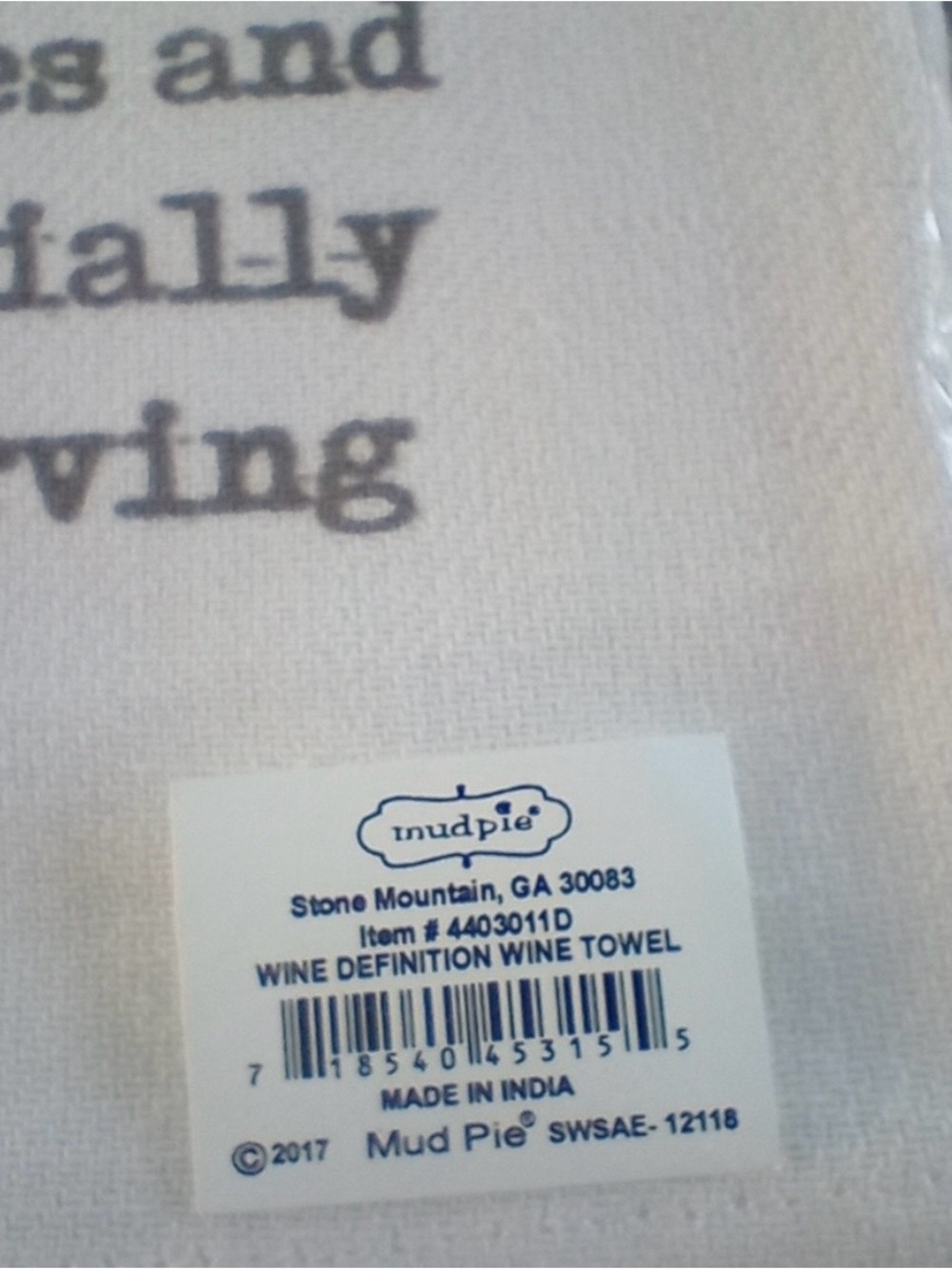 NWT MUD PIE Wine Definition Kitchen Towel #0425261 - Picture 4 of 6